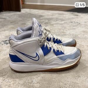 Nike White and Blue High-Top Sneakers